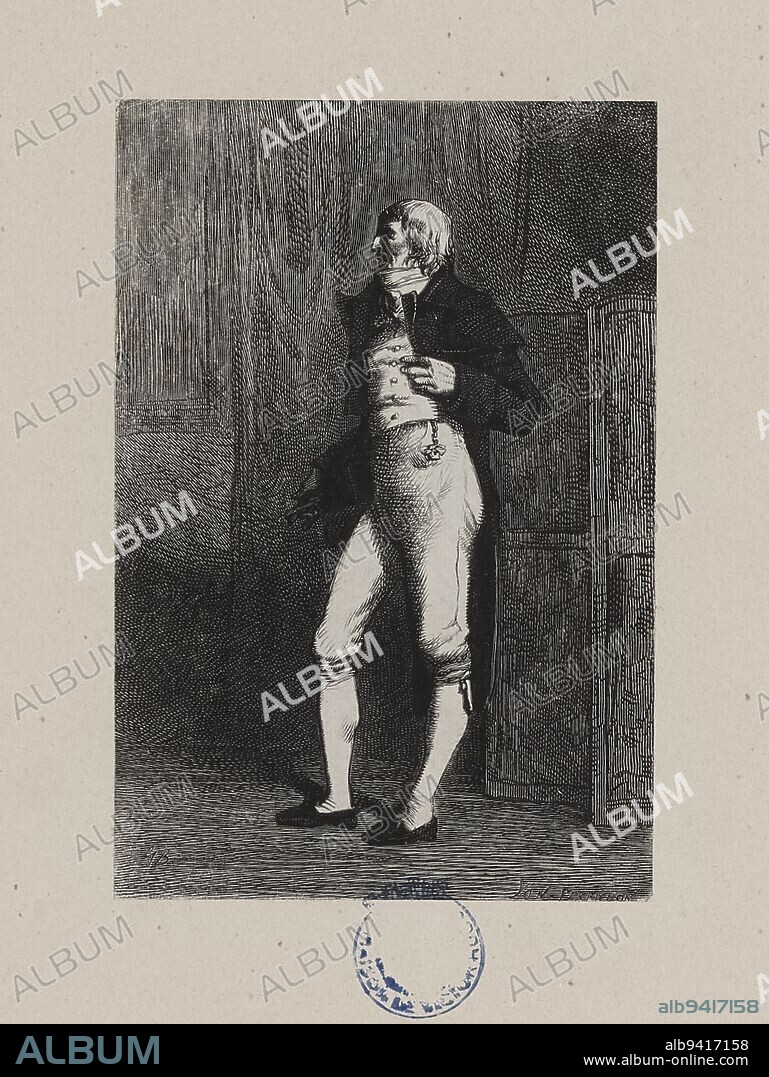 Les Misérables, Part Three, Book Two, Chapter I, M. Gillenormand, Yon, Edmond Charles Joseph, Engraver, Perrichon, Jules-Léon, Engraver, Brion, Gustave, Author of the model, Bonaventure et Ducessois (imprimerie), Printer, Hetzel, Pierre-Jules, Editor, Lacroix, Albert, Editor, About 1865, 3rd quarter of the 19th century, House of Victor Hugo - Hauteville House, Graphic arts, Print, Woodcut, Height: 13 cm, Width: 8. 8 cm.