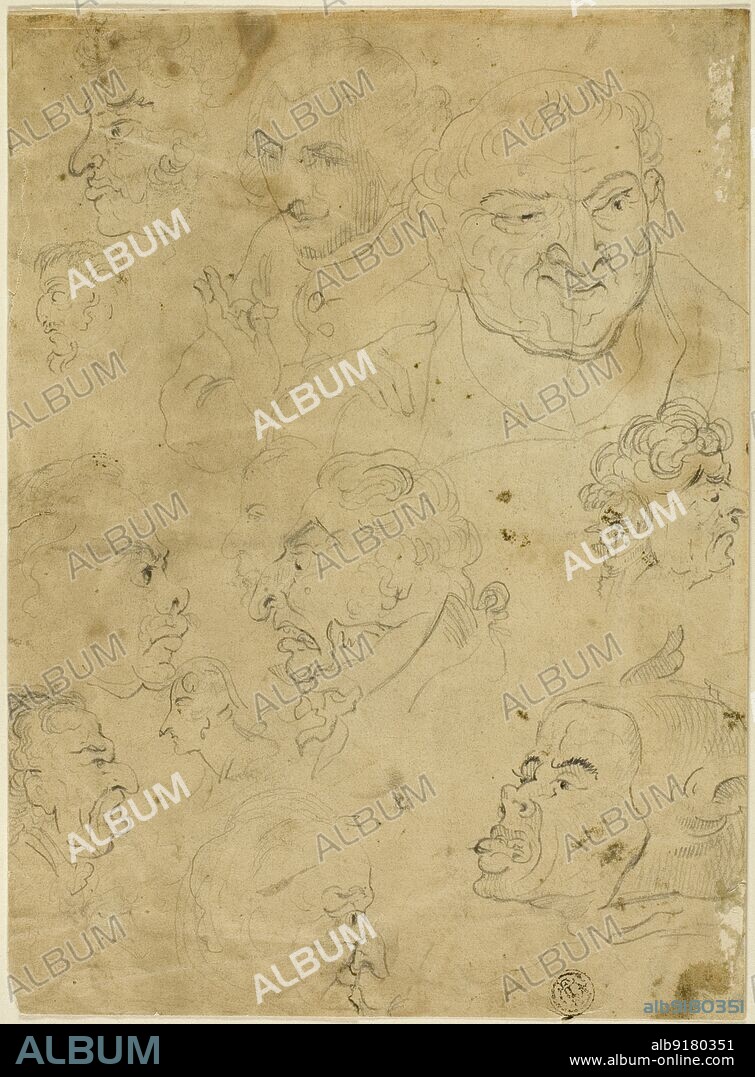 GEORGE MOUTARD WOODWARD. Sketches of Caricature Heads (recto), and Various Small Figures (verso), n.d. Attributed to George Woodward.
