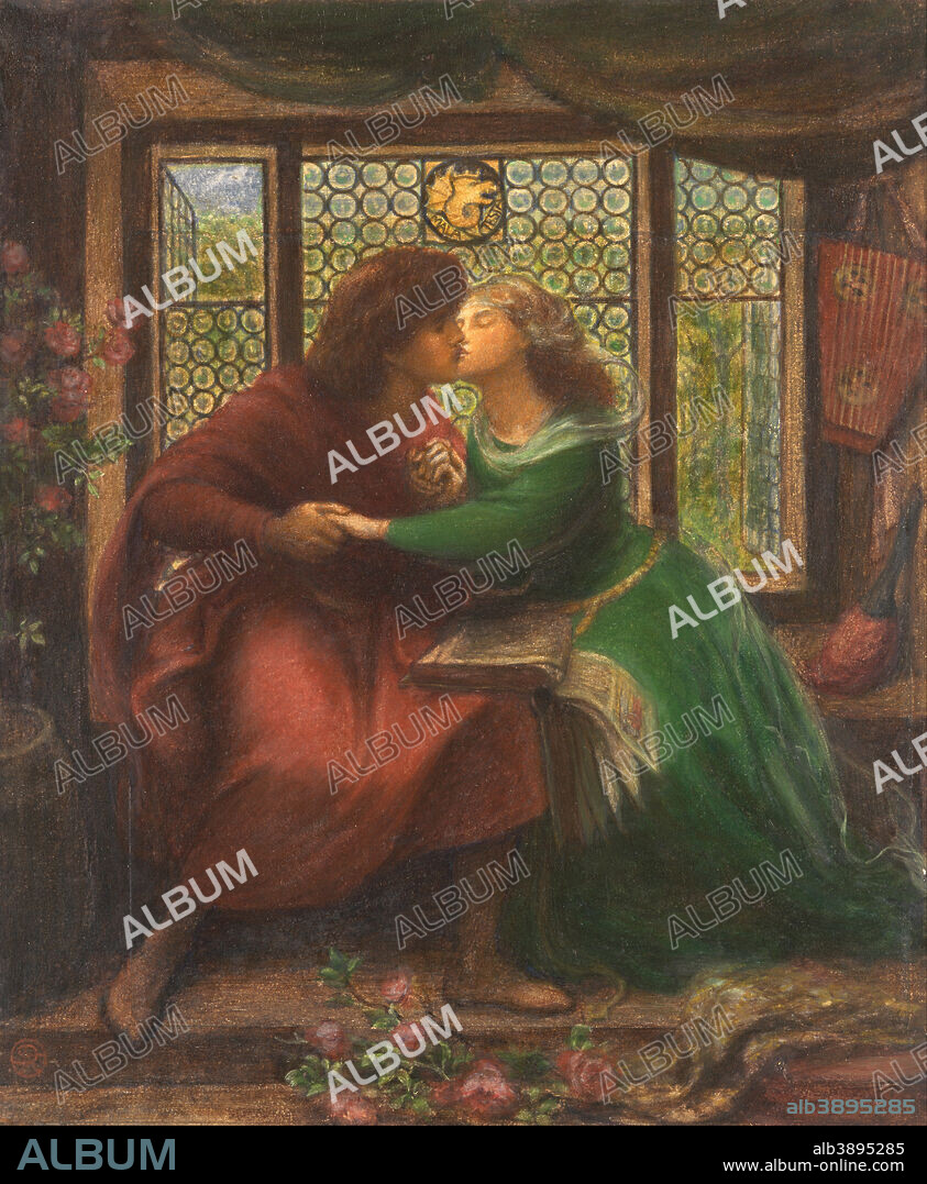 DANTE GABRIEL ROSSETTI. Paolo and Francesca da Rimini. Date/Period: 1867. Watercolours. Watercolour, gouache and gum arabic over pencil on 2 sheets of paper. Height: 43.7 cm (17.2 in); Width: 36.1 cm (14.2 in).