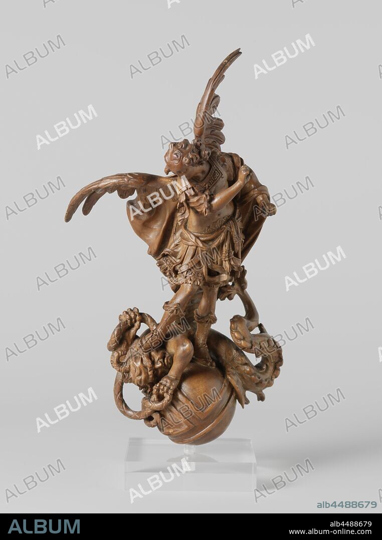 Archangel Michael Michael as dragon slayer, the Archangel Michael fighting the dragon (devil, Satan), Pieter Scheemaeckers (I) (attributed to), 1692, boxwood, cutting, h 30.1 cm × w 16.1 cm × d 11.3 cm.