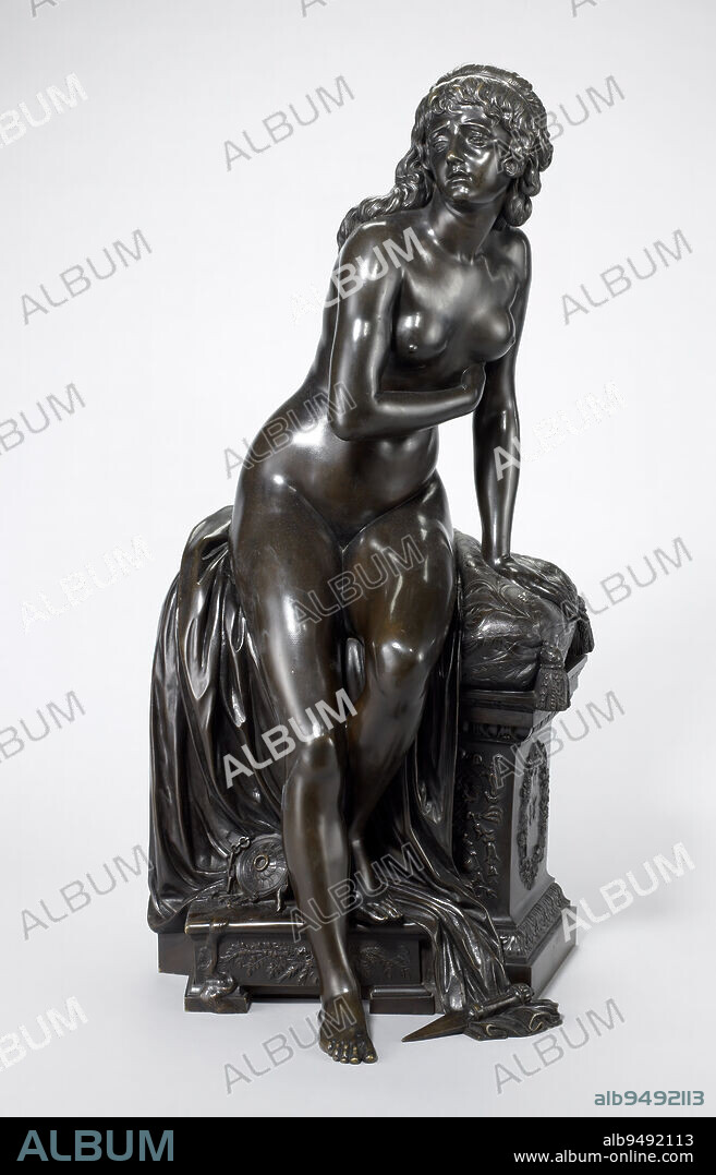 Psyche Abandoned, c. 1800, Augustin Pajou; Caster: Possibly Pierre-Philippe Thomire, French, 1730-1809, 26 x 12 1/2 x 11 1/2 in. (66.04 x 31.75 x 29.21 cm), Bronze, France, 18th-19th century, In 1783, sculptor Augustin Pajou was commissioned to execute a sculpture for the entrance of the Salle des Antiques in Paris that would serve as a pendant piece to Cupid Carving a Bow from Hercules Club by Edme Bouchardon (1698-1762). Pajou's plaster model of the nymph Psyche, depicted as having just been abandoned by Cupid, created a scandal at the Salon of 1785, where its nudity was considered to be licentious. The work was withdrawn from the exhibition, but Pajou's life-size version in marble earned great critical acclaim when completed in 1790. Pajou subsequently modeled two terra-cotta statuettes based upon the popular sculpture, as well as bronze reductions.
