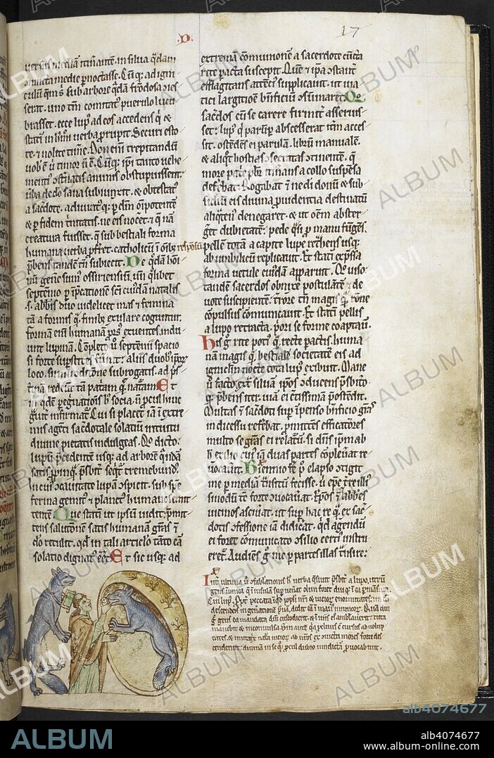 Two episodes from a legend of the priest of Ulster and the wolf. Gerald of Wales, Topographia Hiberniae ( Topographia Hibernica ). c 1196-1223. Source: Royal 13 B. VIII folio 18. Language: Latin.
