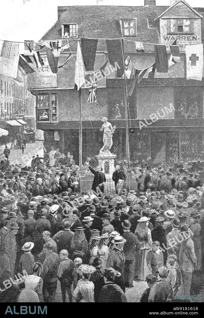 ''The Unveiling of the Marlowe Memorial at Canterbury, Mr. Henry Irving deleivering his address', 1891. From "The Graphic. An Illustrated Weekly Newspaper", Volume 44. July to December, 1891.