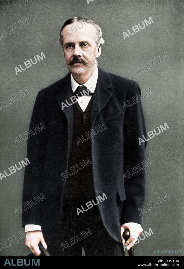 Arthur James Balfour, 1st Earl of Balfour, British statesman and Prime Minister, c1905. A Conservative, Balfour (1848-1930) was Prime Minister from 1902-1905. He is best remembered as the author of the Balfour Declaration of 1917 which supported the Zionist objective of a Jewish state in Palestine. Photo published in Parliament Past and Present by Arnold Wright and Philip Smith, (London, c1905). (Colorised black and white print).