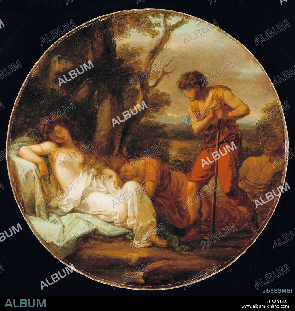 ANGELICA KAUFFMAN. Cymon and Iphigenia. Date/Period: Ca. 1780. Painting. Oil on canvas. Diameter: 24.5 in (62.2 cm).