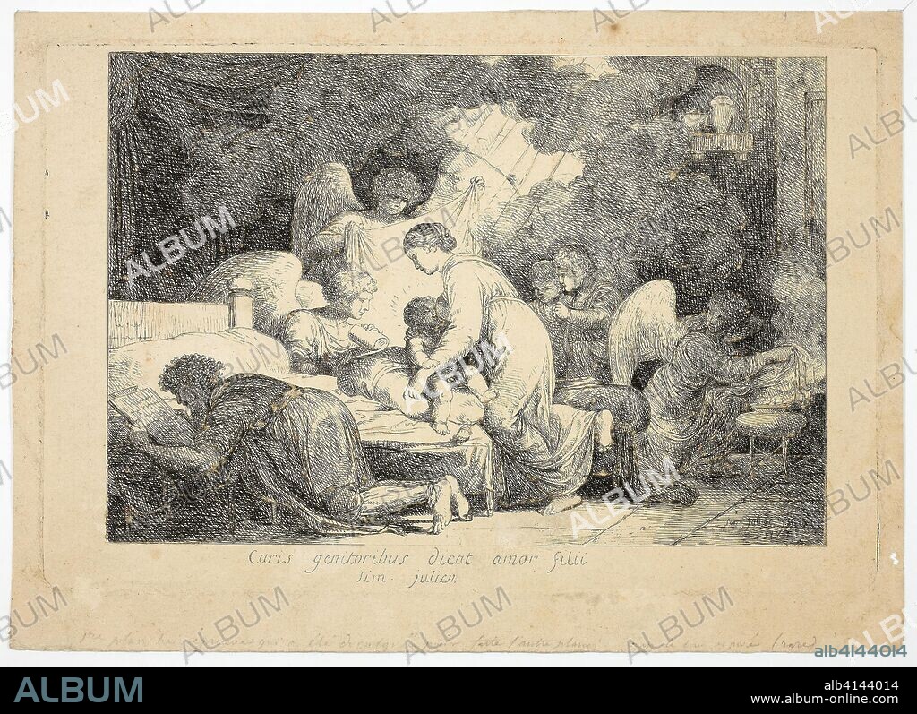 The Holy Family Served by Angels. Simon Julien; French, 1735-1800. Date: 1773. Dimensions: 176 × 270 mm (plate); 208 × 289 mm (sheet). Etching on cream laid paper. Origin: France.