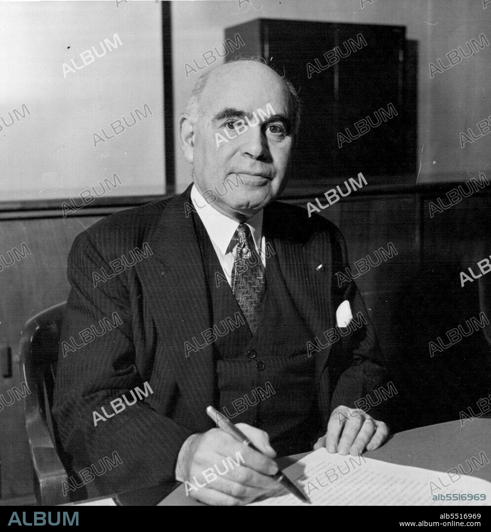 Herbert. H. Lehman special assistant to President Roosevelt and US Administrator of the United Nations' Relief and Rehabilitation Organisation, believes postwar relief will not be confined to welfare, but raw materials and transport. February 15, 1951.
