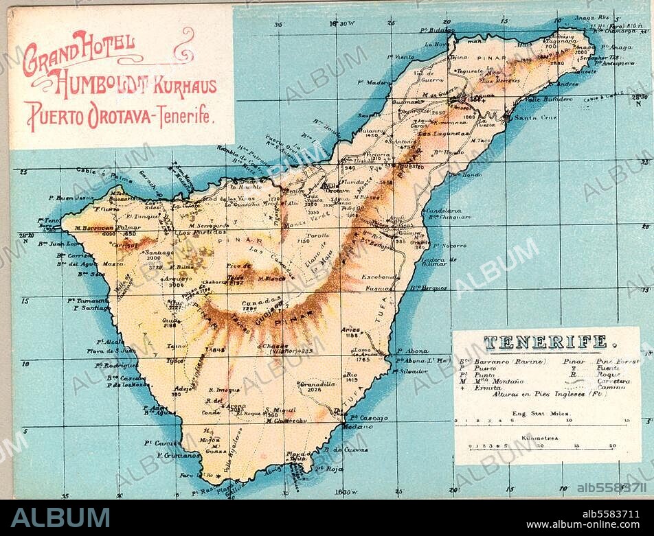 Tenerife (Canary Islands). Map of Tenerife. Photo postcard, c. 1900.