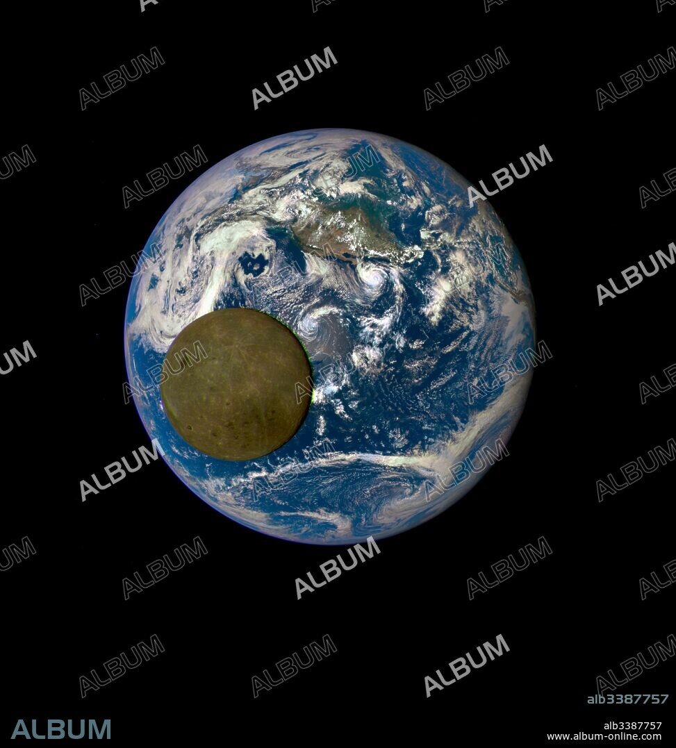 2015; the Deep Space Climate Observatory (DSCOVR) spacecraft's Earth Polychromatic Imaging Camera (EPIC) captured this view of an apparently Full Moon crossing in front of a Full Earth.