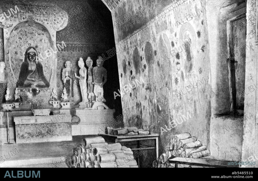 In the early 1900s, a Chinese Daoist named Wang Yuanlu appointed himself guardian of some of the Mogao Caves. Wang discovered a walled up area behind one side of a corridor leading to a main cave. Behind the wall was a small cave stuffed with an enormous hoard of manuscripts dating from 406 to 1002 CE. These included old hemp paper scrolls in Chinese and many other languages, paintings on hemp, silk or paper, numerous damaged figurines of Buddhas, and other Buddhist paraphernalia. The subject matter in the scrolls covers diverse material. Along with the expected Buddhist canonical works are original commentaries, apocryphal works, workbooks, books of prayers, Confucian works, Daoist works, Nestorian Christian works, works from the Chinese government, administrative documents, anthologies, glossaries, dictionaries, and calligraphic exercises. Wang sold the majority of them to Aurel Stein in 1907 for 220 pounds.