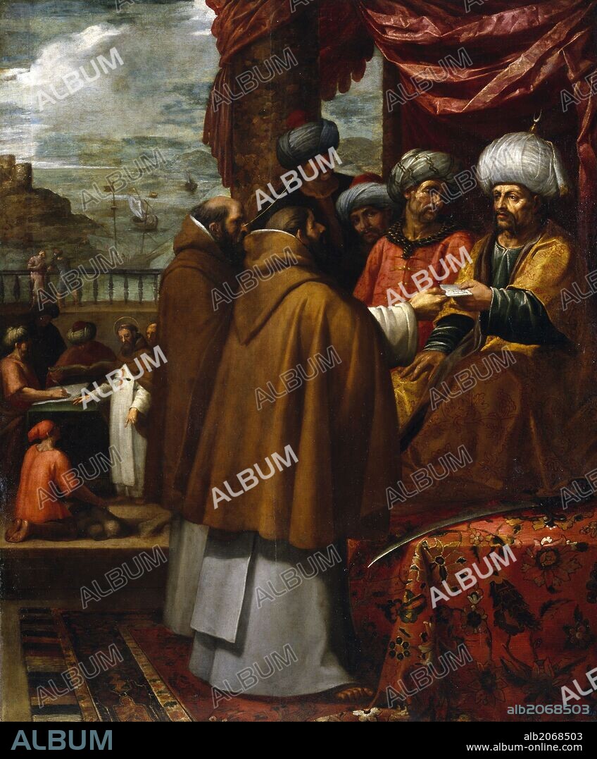 VINCENZO CARDUCCI. Vicente Carducho / 'San Juan de Mata entrega las cartas del Papa al rey de Marruecos en la primera redención', 1634, Escuela Española, Óleo sobre Lienzo, 241 cm x 198 cm, P03364.