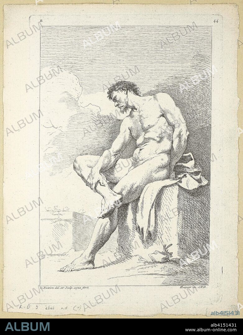 CHARLES JOSEPH NATOIRE. Figure, from Seconde livre de figures d'Academies gravées en Partie par les Professeurs de l' Académie Royale. Charles-Joseph Natoire (French, 1700-1777); printed by Gabriel Huquier (French, 1695-1772); published by Jombert Père (French, 18th century). Date: 1745. Dimensions: 283 × 190 mm (plate); 306 × 232 mm (sheet). Etching on ivory laid paper. Origin: France.