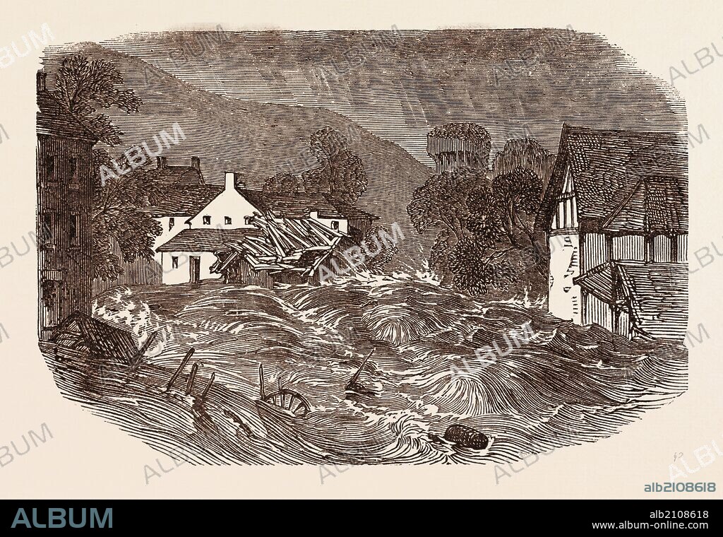 GREAT FLOOD AT BRECON, SOUTH WALES, JULY 9, 1853, UK, britain, british, europe, united kingdom, great britain, european.
