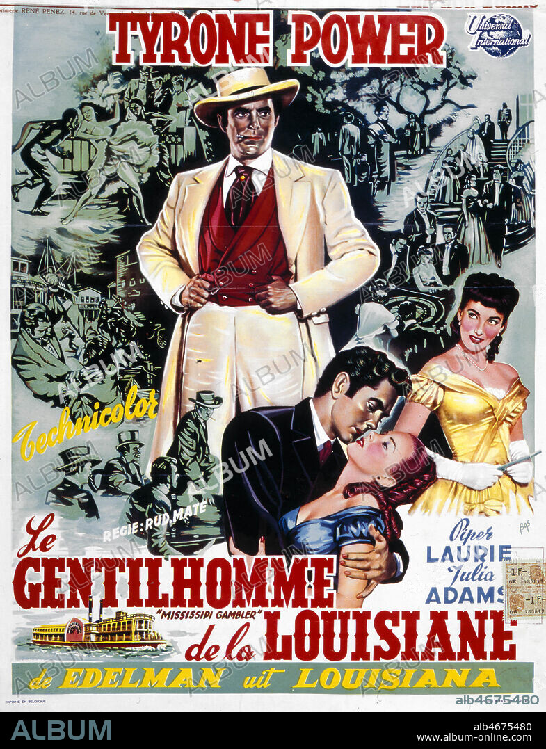 Affiche belge du film 'Le gentilhomme de la Louisiane' realise en 1953 par Rud MATE (1898-1964) avec Tyrone POWER (1913-1958). Credit : Collection KHARBINE-TAPABOR.