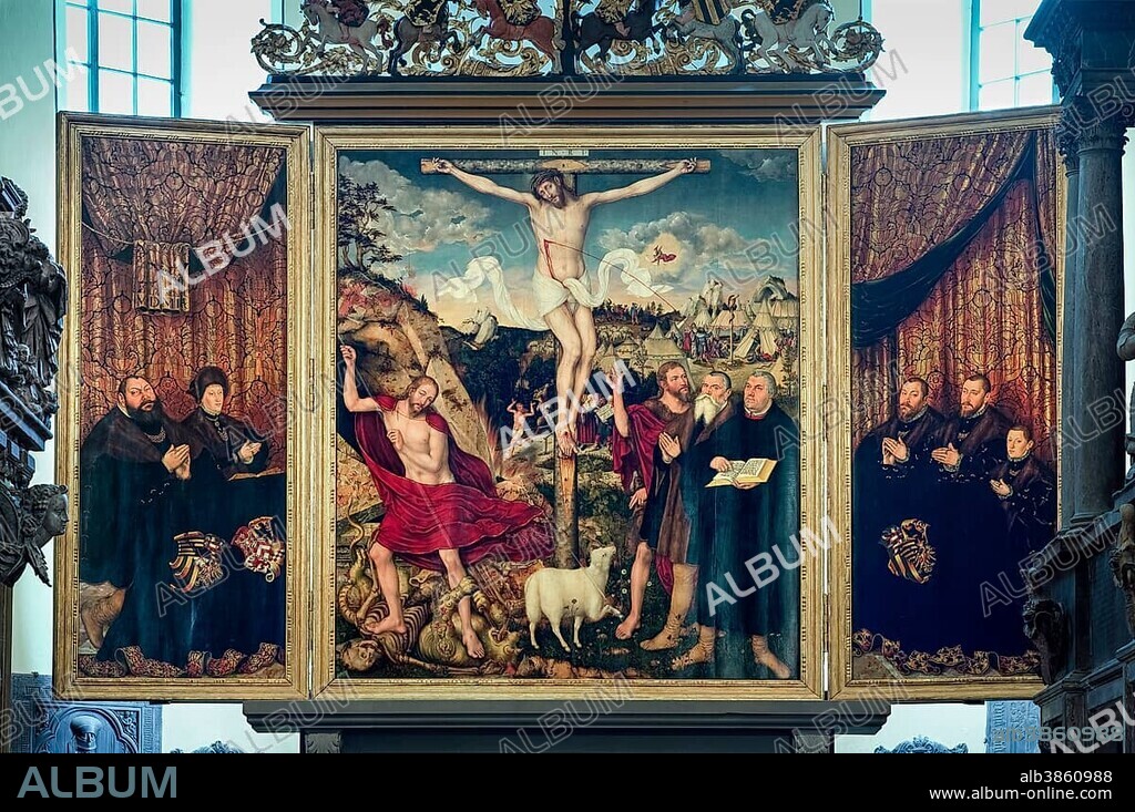 Altarpiece of the town church, triptych, Lucas Cranach the Younger, 1552 to 1555, Weimar, Thuringia, Germany