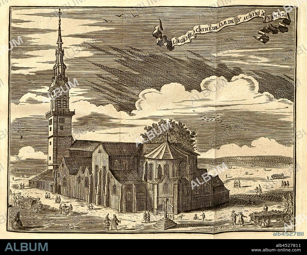 The cathedral church of St. Aubin in Namur, Cathedral of Namur in Belgium, signed: J. Harrewyn fecit, Taf. 17, according to p. 182, Taf. 17, after p. 182, Harrewijn, Jacobus (fecit), [Jean-Baptiste Christyn]: Les délices des Pays-Bas ou description géographique et historique des XVII provinces belgiques. Bd. 2. Liège: chez J. F. Bassompierre, père, MDCCLXIX.
