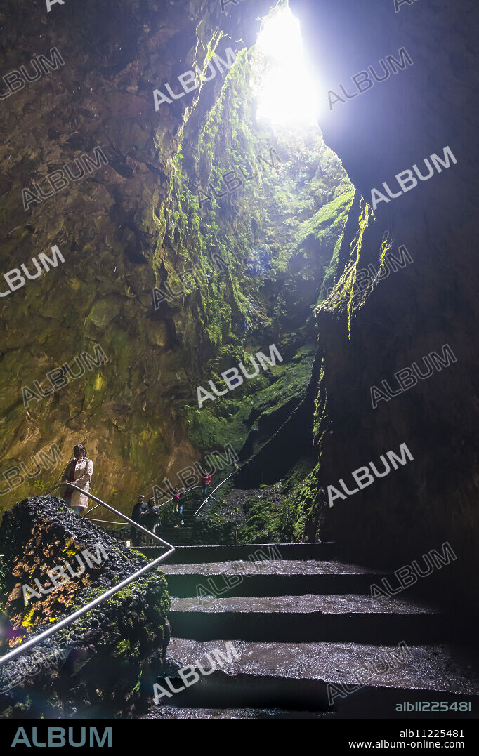 Algar do Carvao Natural Reserve cave, Island of Terceira, Azores, Portugal, Atlantic, Europe.