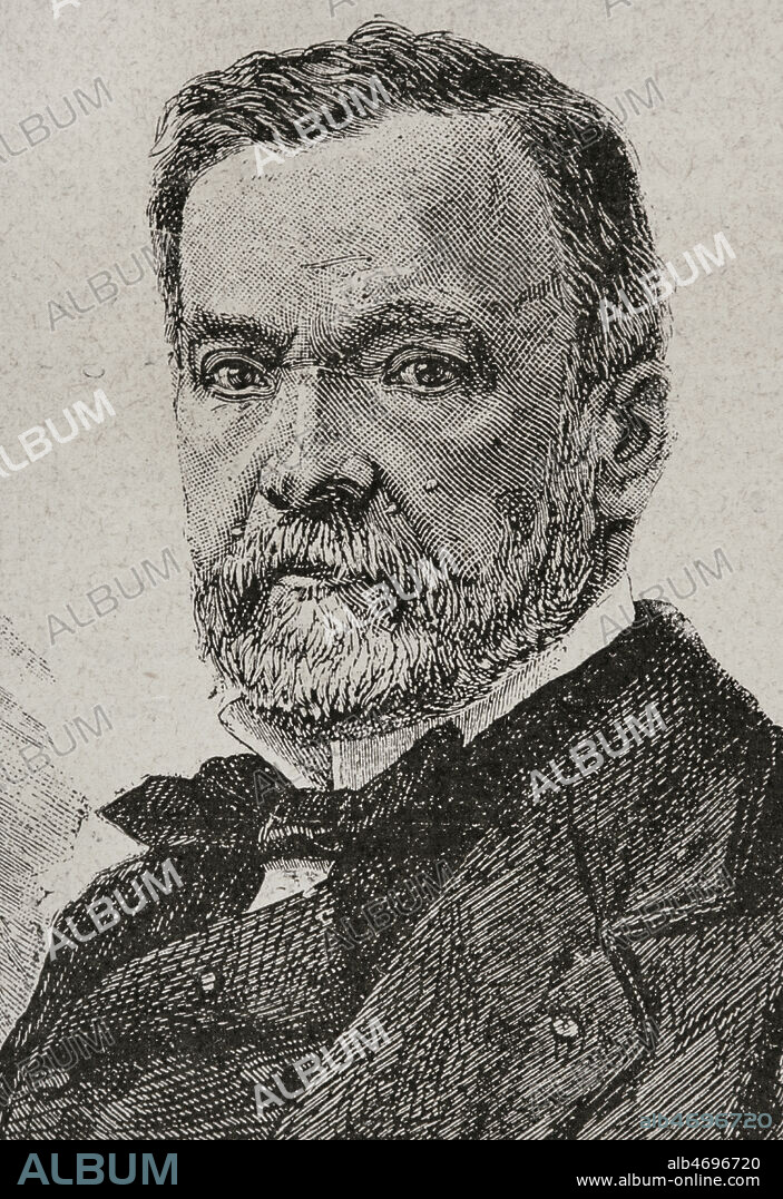Louis Pasteur (1822-1895). Químico y microbiólogo francés. Retrato. Grabado. La ilustración. Revista hispano-americana, 1884.