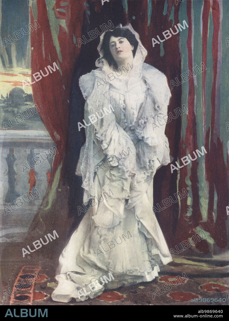 Miss Constance Collier as Iras in Ben Hur, a Tale of the Christ, a spectacular play by General Lew Wallace at the Drury Lane, 1902. Laura Constance Hardie, English stage and film actress, 1878-1955. Photograph by Biograph Studio. Colour printing of a hand-coloured illustration based on a monochrome photograph from George Newness Players of the Day, London, 1905.