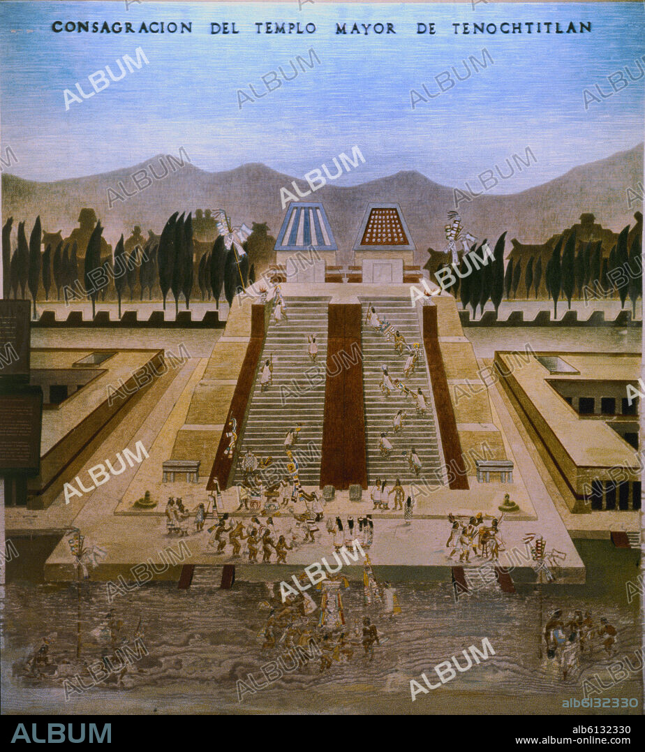 DIBUJO-CONSAGRACION DEL TEMPLO MAYOR DE TENOCHTITLAN.