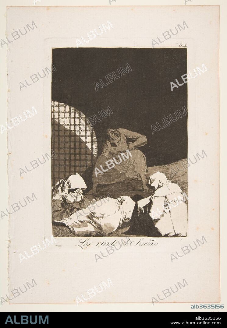 Plate 34 from 'Los Caprichos': Sleep overcomes them (Las rinde el Sueño.). Artist: Goya (Francisco de Goya y Lucientes) (Spanish, Fuendetodos 1746-1828 Bordeaux). Dimensions: Plate: 8 7/16 x 5 15/16 in. (21.4 x 15.1 cm)
Sheet: 11 5/8 x 8 1/4 in. (29.5 x 21 cm). Series/Portfolio: Los Caprichos. Date: 1799.