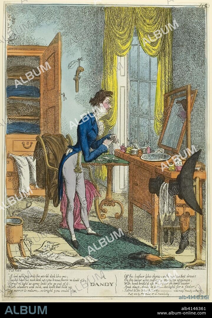 C. WILLIAMS. A Dandy. Charles Williams (English, 1797-1830); published by S.W. Fores (English, 1761-1838). Date: 1818. Dimensions: 293 x 224 mm (image); 330 x 232 mm (sheet); plate mark not visible. Handcolored etching on ivory laid paper. Origin: United States.