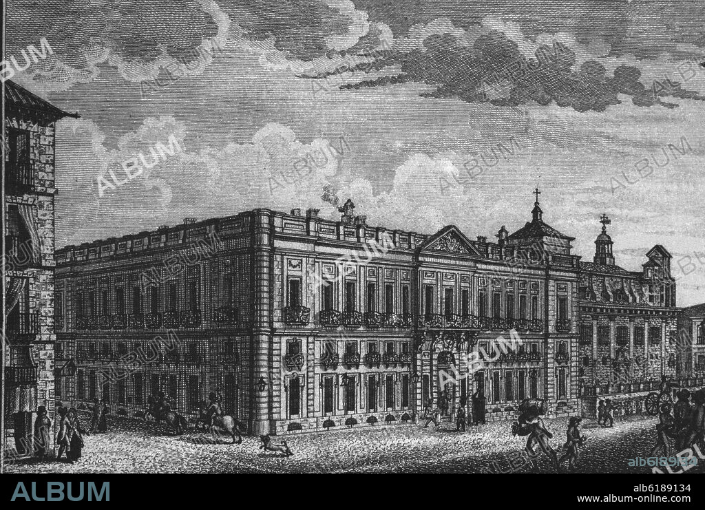 JOSE GOMEZ DE NAVIA (1757-1815) GRABADOR. VISTA DE LA REAL CASA DE CORREOS EN LA PUERTA DEL SOL DE MADRID - GRABADO SIGLO XIX.