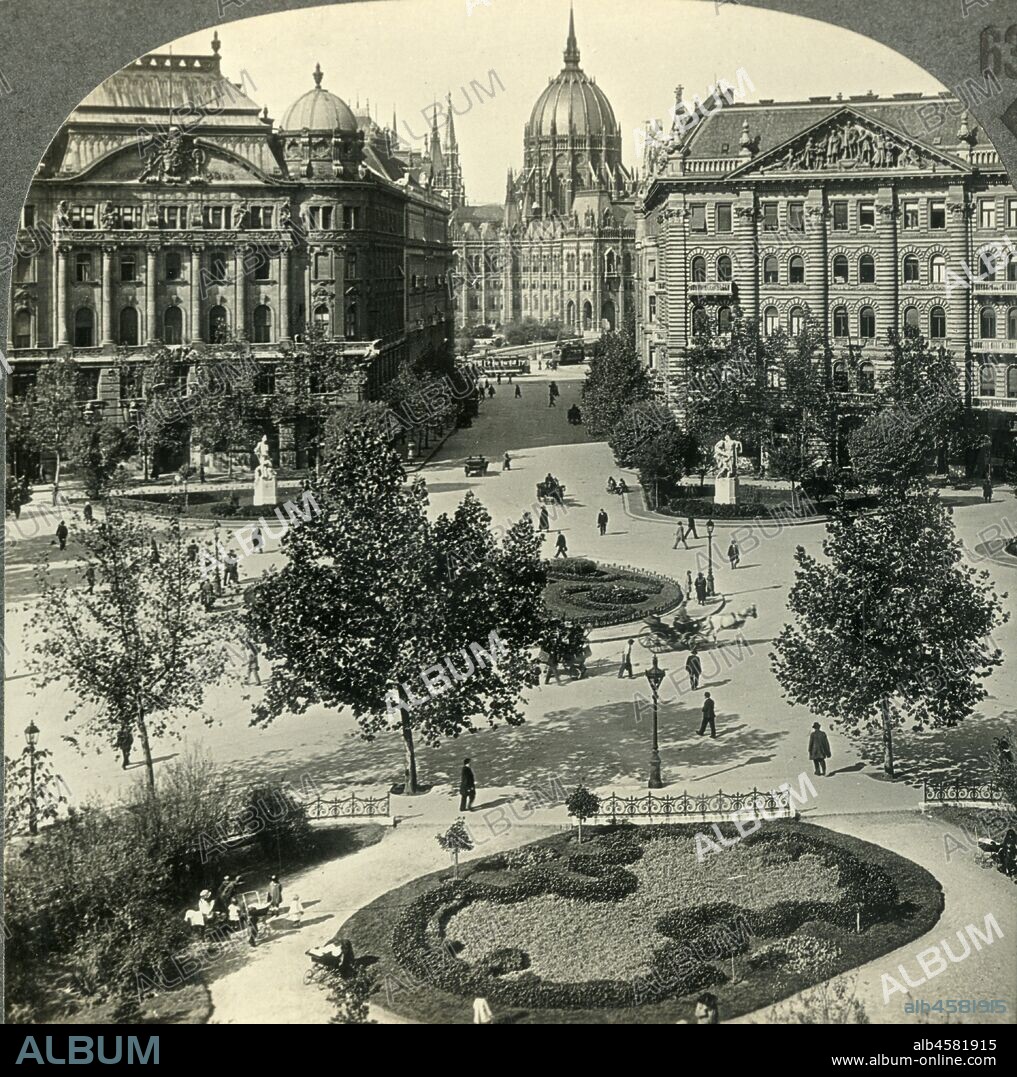 'Liberty Square with Parliament House, Budapest, Hungary', c1930s. The Hungarian Parliament Building designed by Imre Steindl in neo-Gothic style and opened in 1902, seen from Liberty Square in the Lipotvaros neighborhood of Budapest, Hungary.  From "Tour of the World". [Keystone View Company, Meadville, Pa., New York, Chicago, London].