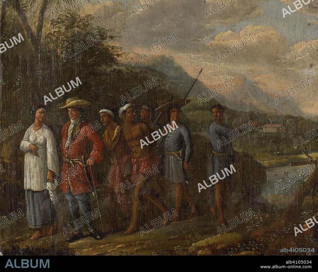 Dutch Merchant with Slaves. Dutch Merchant with Slaves in a East Indies Hills. Dating: 1700 - 1725. Place: Indonesie. Measurements: h 48 cm × w 57.2 cm; d 4.3 cm.