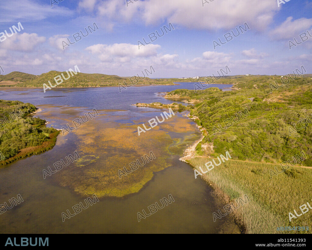 aerial view of S'Albufera des Grau Natural Park, Menorca, Balearic Islands, Spain.