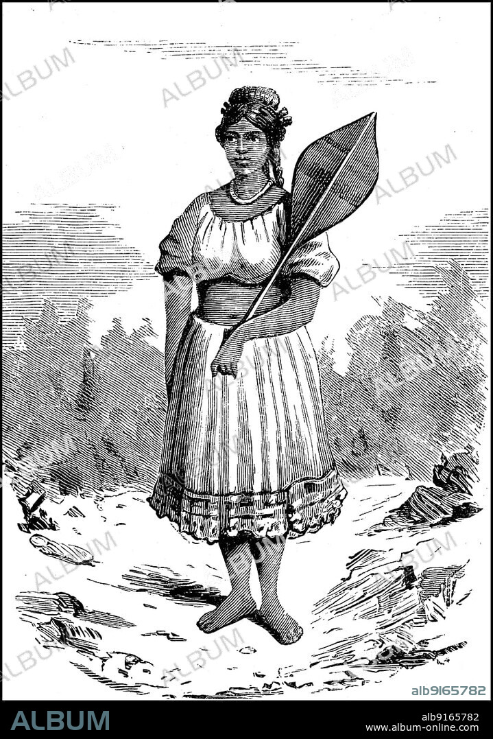 Mestizo, Amazonian Woman, Brazil, Peasant Woman, Women in the 19th century, Historical, digitally restored reproduction of an 18th century original