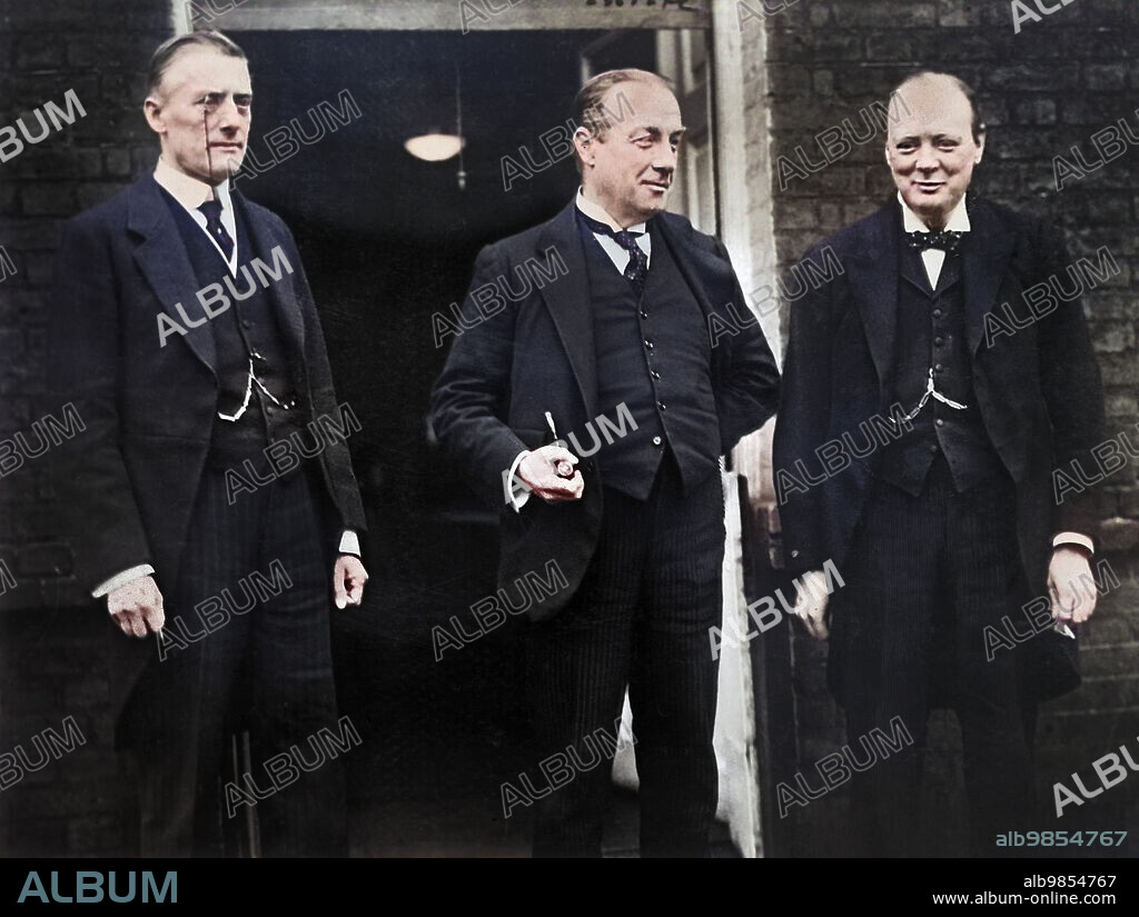 British Foreign Secretary, Austen Chamberlain, British Prime Minister Stanley Baldwin, and Chancellor of the Exchequer Winston Churchill, full-length portrait, Underwood & Underwood, 1925.