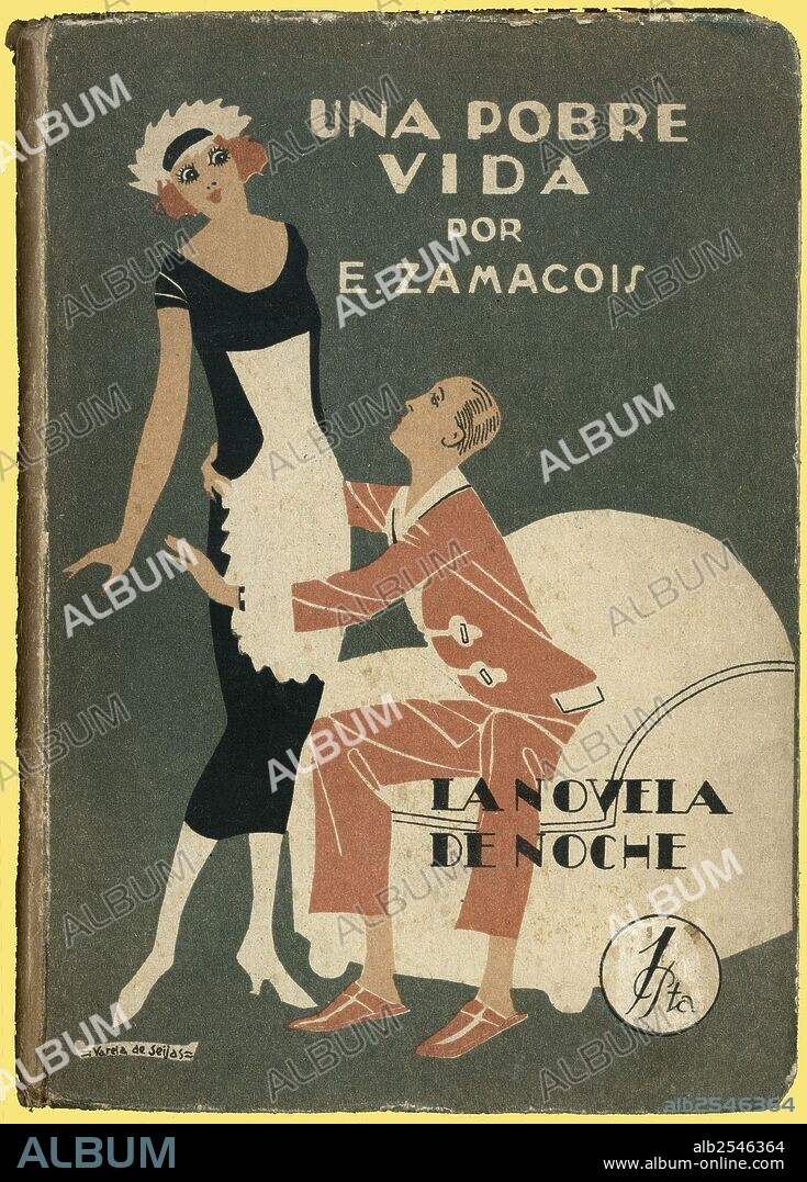 Portada de l novela de noche, Una pobre vida, de Eduardo Zamacois. Ilustrada por Varela de Seijas. Editada en Madrid, 1924.