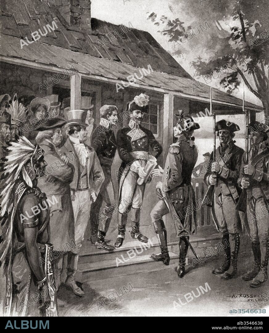 The formal transfer of ownership of Upper Louisiana from Spain to the French First Republic, and then from France to the United States, March 10, 1804. This act finalized the Louisiana Purchase, the acquisition of the Louisiana territory (828,000 square miles) by the United States from France in 1803. From The History of Our Country, published 1900.
