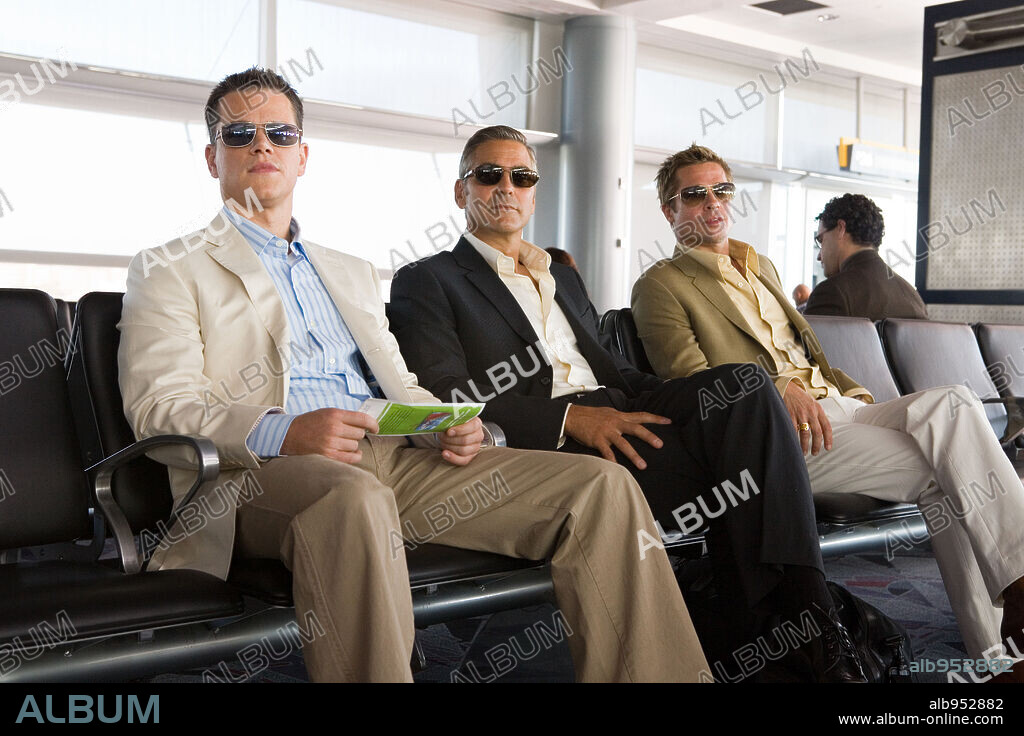 BRAD PITT, GEORGE CLOONEY y MATT DAMON en OCEAN'S THIRTEEN, 2007, dirigida por STEVEN SODERBERGH. Copyright WARNER BROS.