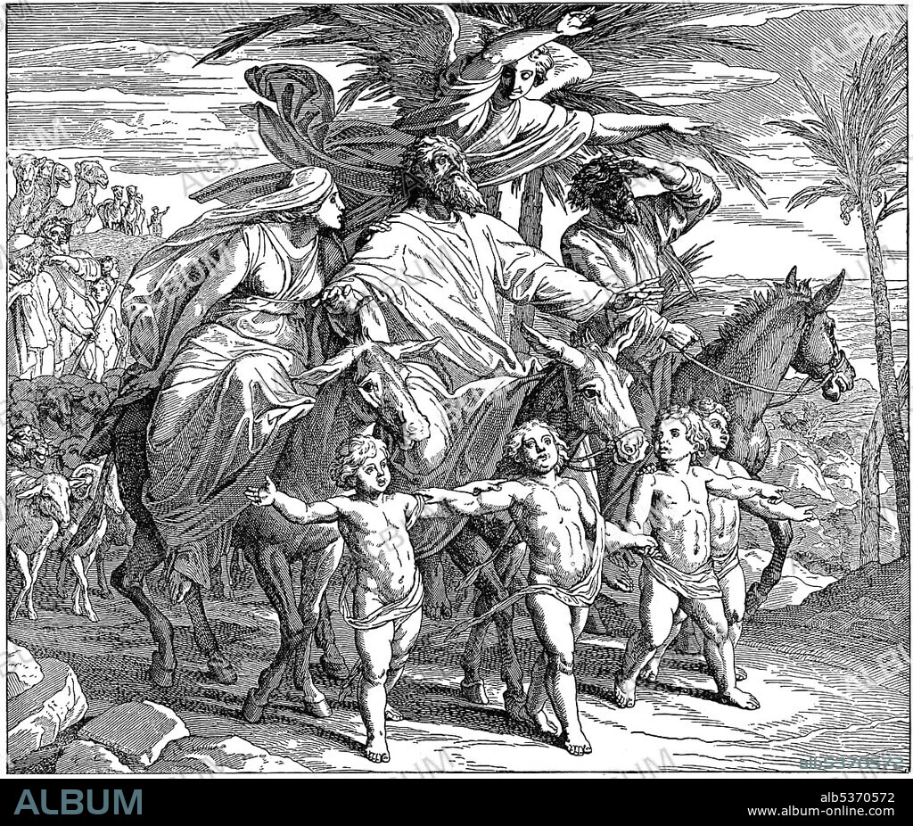 Woodcut, the vocation of Abraham, Genesis 12, 4, creation of the world, Old Testament, Catholic Picture-Bible