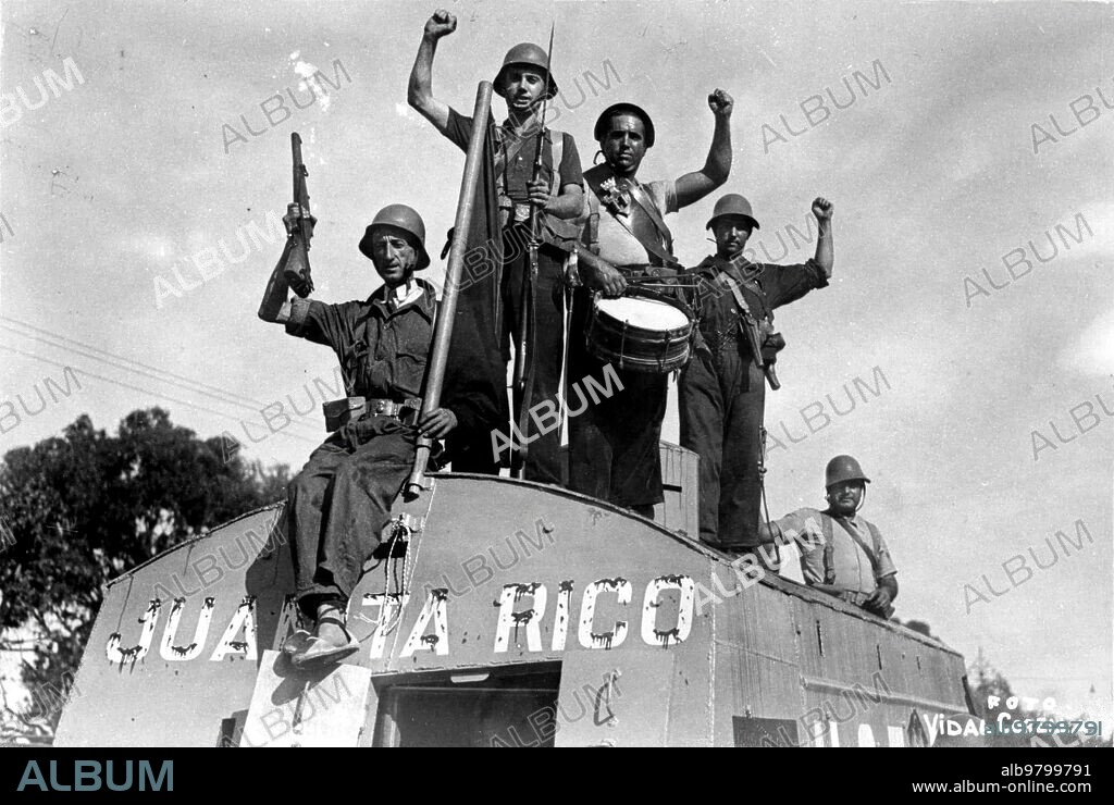 October 1936. The "Juanita Rico", one of the Armored Cars Built by the Shipyard Workers, Parading through the Streets of Valencia before leaving with its column in front of Teruel. Photo Vidal Corella.