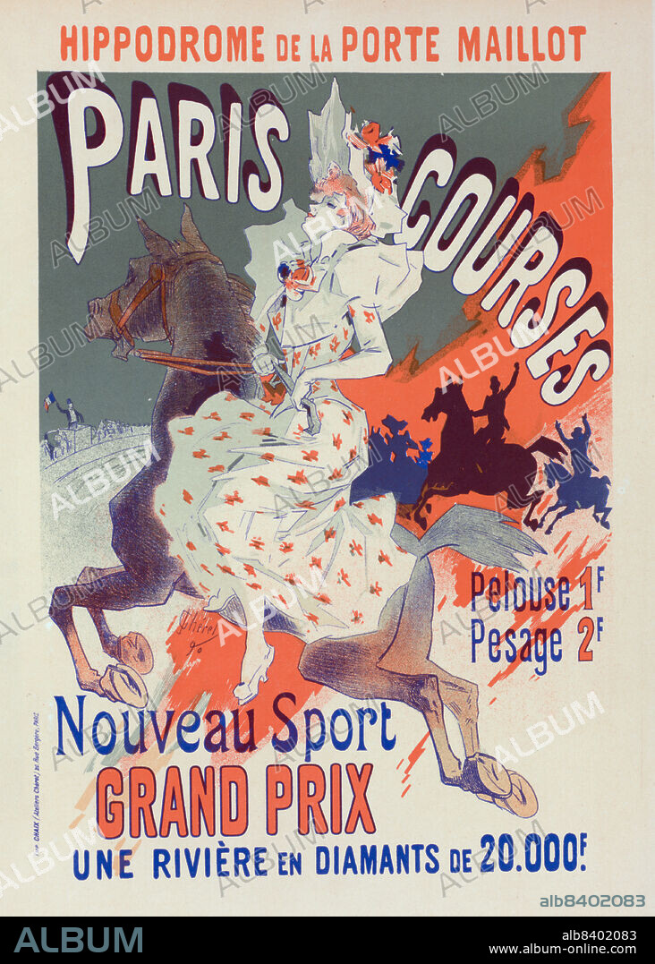 JULES CHéRET. Affiche pour l'Hippodrome de la Porte-Maillot, "Paris-Courses"., c1897. [Publisher: Imprimerie Chaix; Place: Paris].