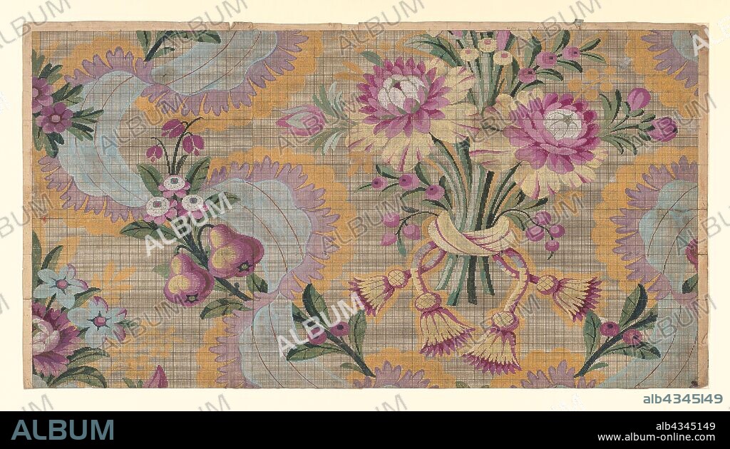 Mise-en-carte (Point-paper), 1787, Designed by J Bt Clere and Germain Frères, France, Lyon, France, Ink and gouache on hand drawn graph paper, 43.8 × 51.3 cm (17 1/4 × 32 in.).