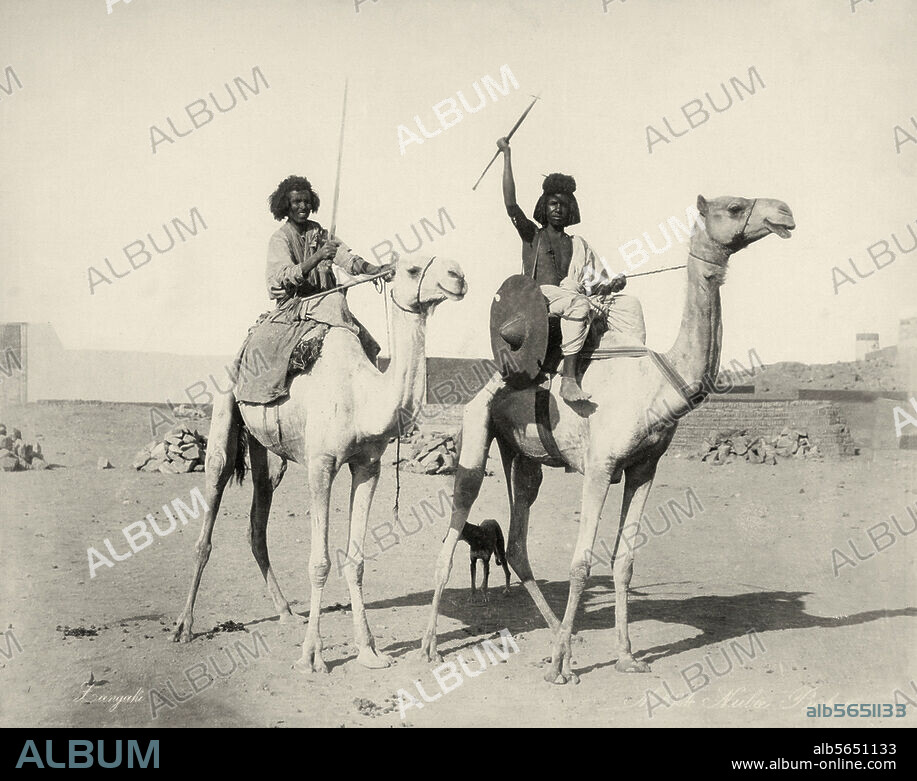 Ethnology:. Africa. Nubian warriors on dromedars. Photo, c. 1890 (Zangaki, Cairo).