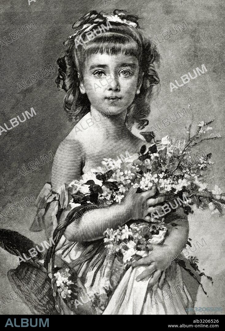 Charles Joshua Chaplin (1825-1891). Pintor y grabador francés. "Hoy el Santo de Mama". Cuadro de Chaplin. Grabado publicado en el Almanaque de La Ilustración, 1882.