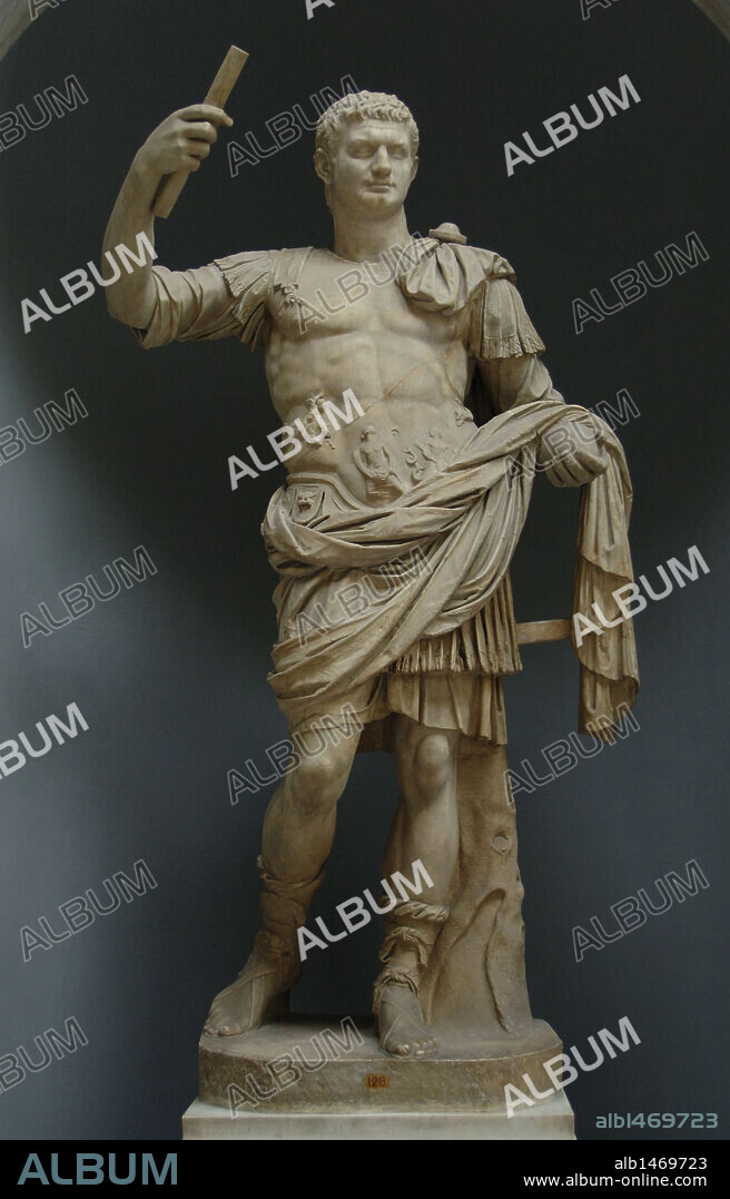 Domitian (Titus Flavius Domitianus), (51-96). Roman Emperor from 81 to 96 A.C. Flavian dynasty. Statue as Emperor. Braccio Nuovo Collection.,  Chiaramonti Musum. Vatican Museum. Vatican City. Italy.
