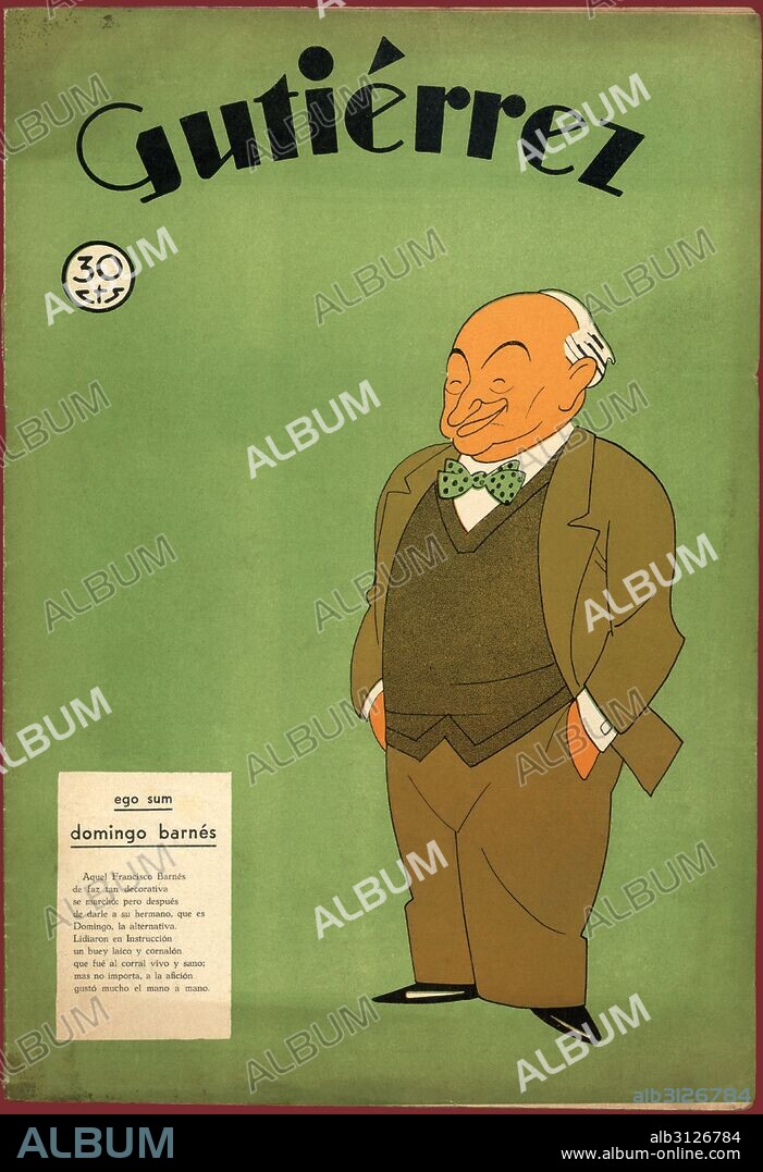 RICARDO GARCÍA LÓPEZ. Portada de la revista satírica Gutiérrez. Caricatura de Domingo Barnés Salinas (1879-1940), político y pedagogo español. Año 1933. Dibujo de K-Hito.