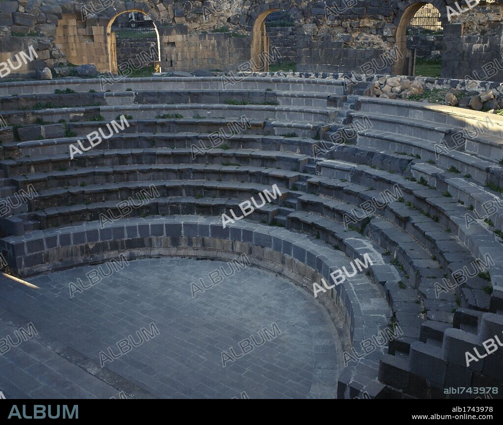 Syria, Shahba (known in Late Antiquity as Philippopolis). View of the theatre faced with basalt blocks. 3rd century. Photo taken before the Syrian civil war.