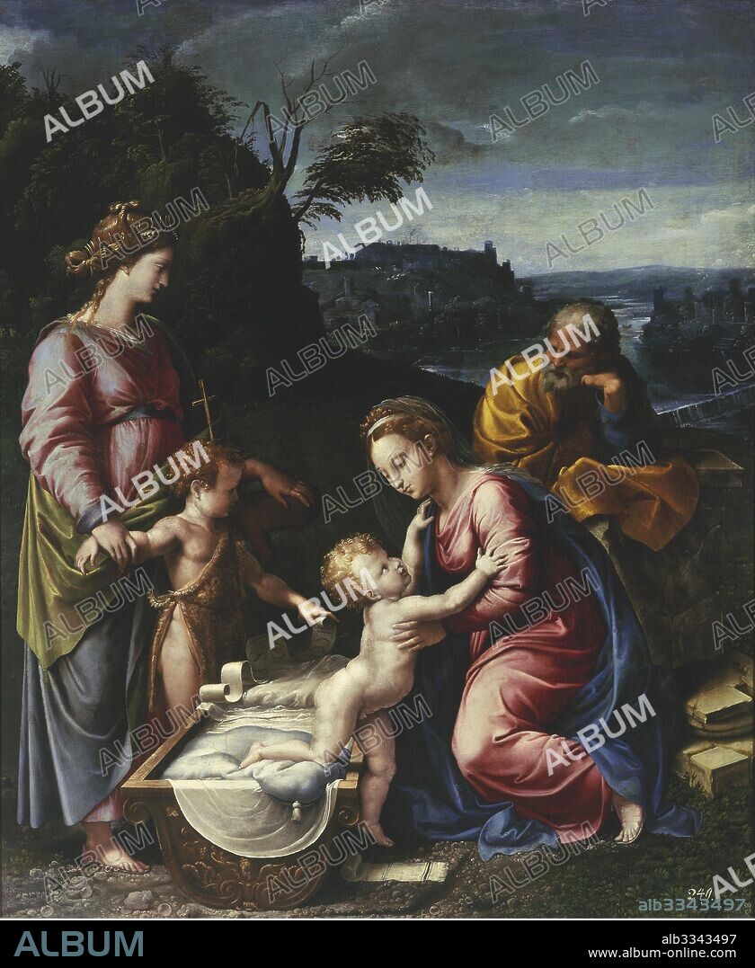 GIANFRANCESCO PENNI. The Holy Family with the young John the Baptist and Saint Catherine.