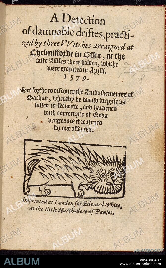 A cat. A Detection of damnable driftes, practized by thre. Edward White: London, 1579. A woodcut illustration of a cat.  Image taken from A Detection of damnable driftes, practized by three Witches arraigned at Chelmisforde in Essex, at the laste Assises there holden, whiche were executed in Aprill. 1579, etc.  Originally published/produced in Edward White: London, 1579. . Source: C.27.a.8, title page. Language: English.