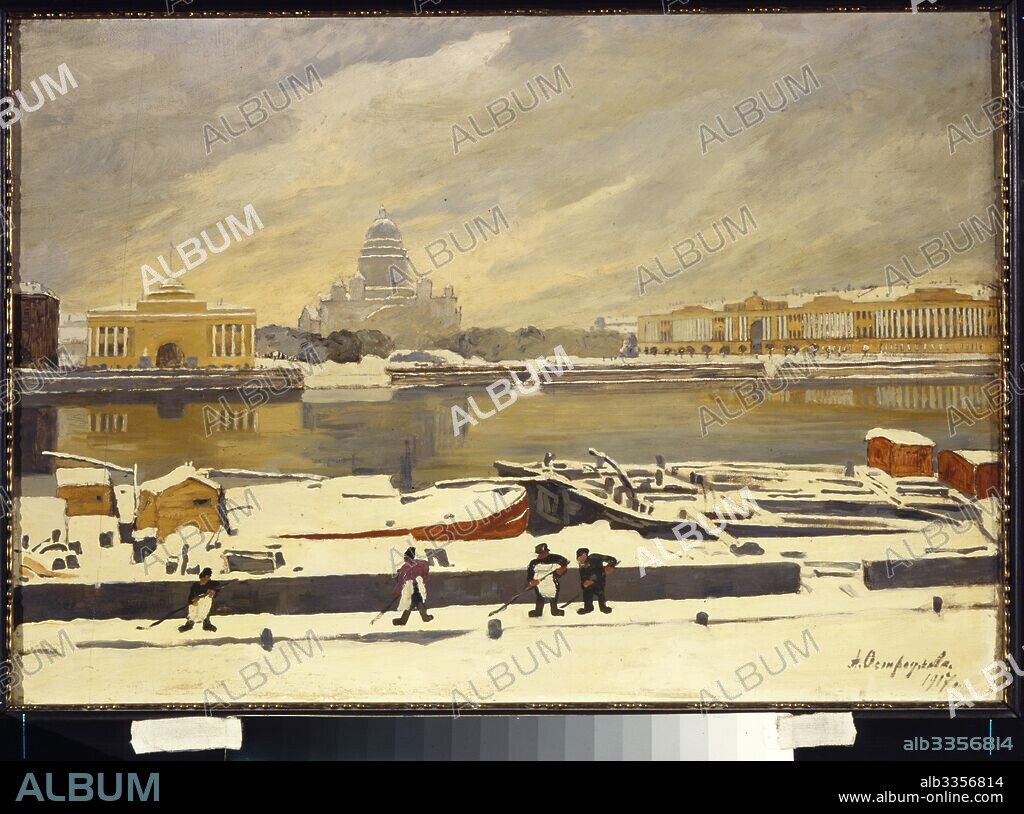 ANNA PETROVNA OSTROUMOVA-LEBEDEVA. First Snow. View of the Senate Square from the University Embankment.