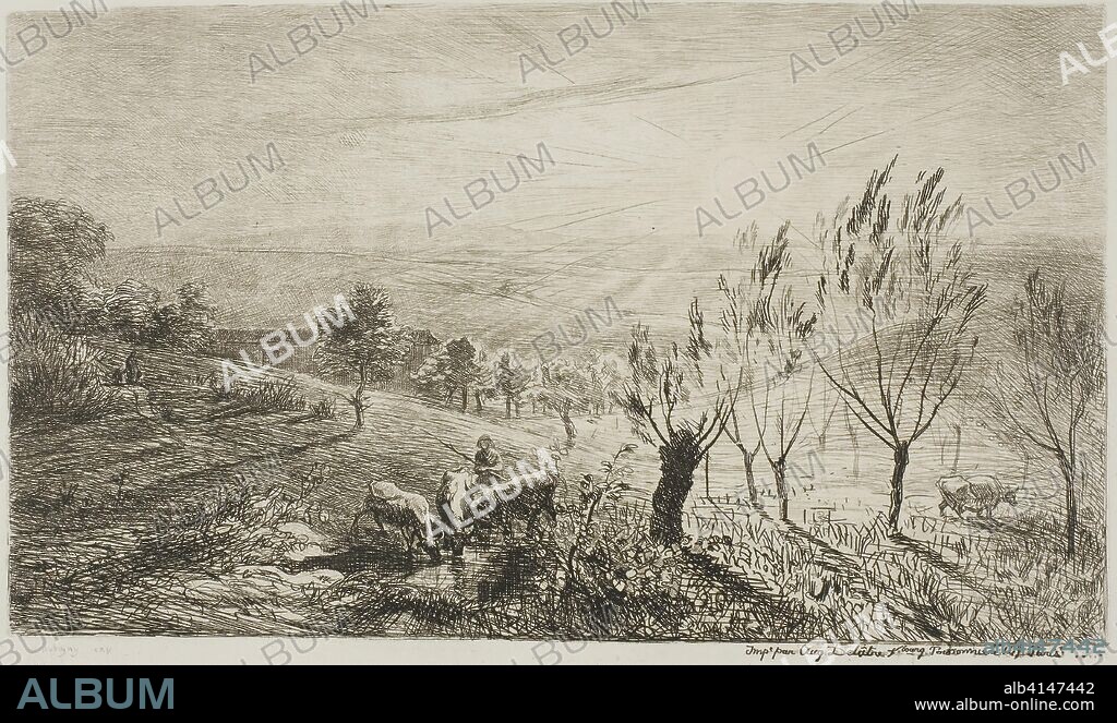 CHARLES FRANCOIS DAUBIGNY. Sunrise. Charles François Daubigny; French, 1817-1878. Date: 1850. Dimensions: 134 × 230 mm (image); 178 × 262 mm (plate); 305 × 412 mm (sheet). Etching on ivory wove paper. Origin: France.