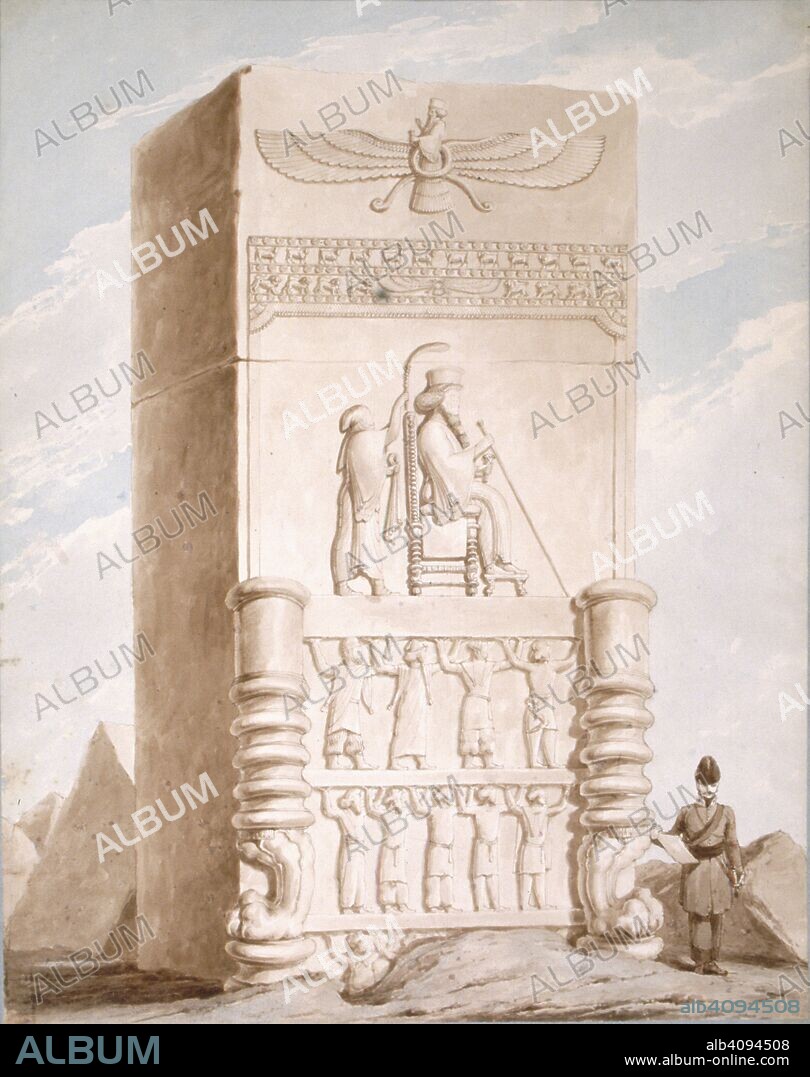 SIR ROBERT KER PORTER. [Whole drawing] View of the bas-relief on one of the portals at Persepolis. Travels in Georgia, Persia, Armenia, and ancient Babylonia. 1817-1820. circa 1818. Source: Add. 14758, f.107. Language: English.