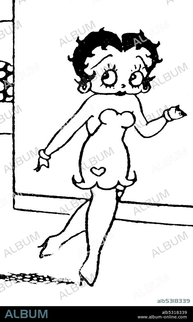 Betty Boob, personaje de dibujos animados que apareció en la serie Talkartoon, producida por Max Fleischer (Fleischer Studios) y lanzada por la Paramount Pictures. Dibujo de 1938.
